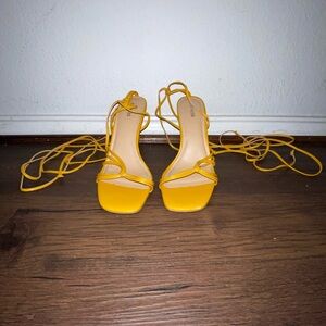 Express your Yellow Wrap Heels – Size 10 W